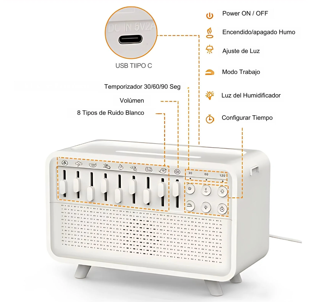 Humidificador con Altavoz y Ruido Blanco